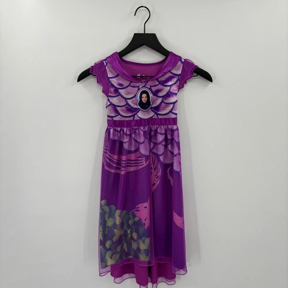 Disney Descendants 3 Mal Nightgown Kids Size 6 Purple Mesh Overlay Sleep Dress
